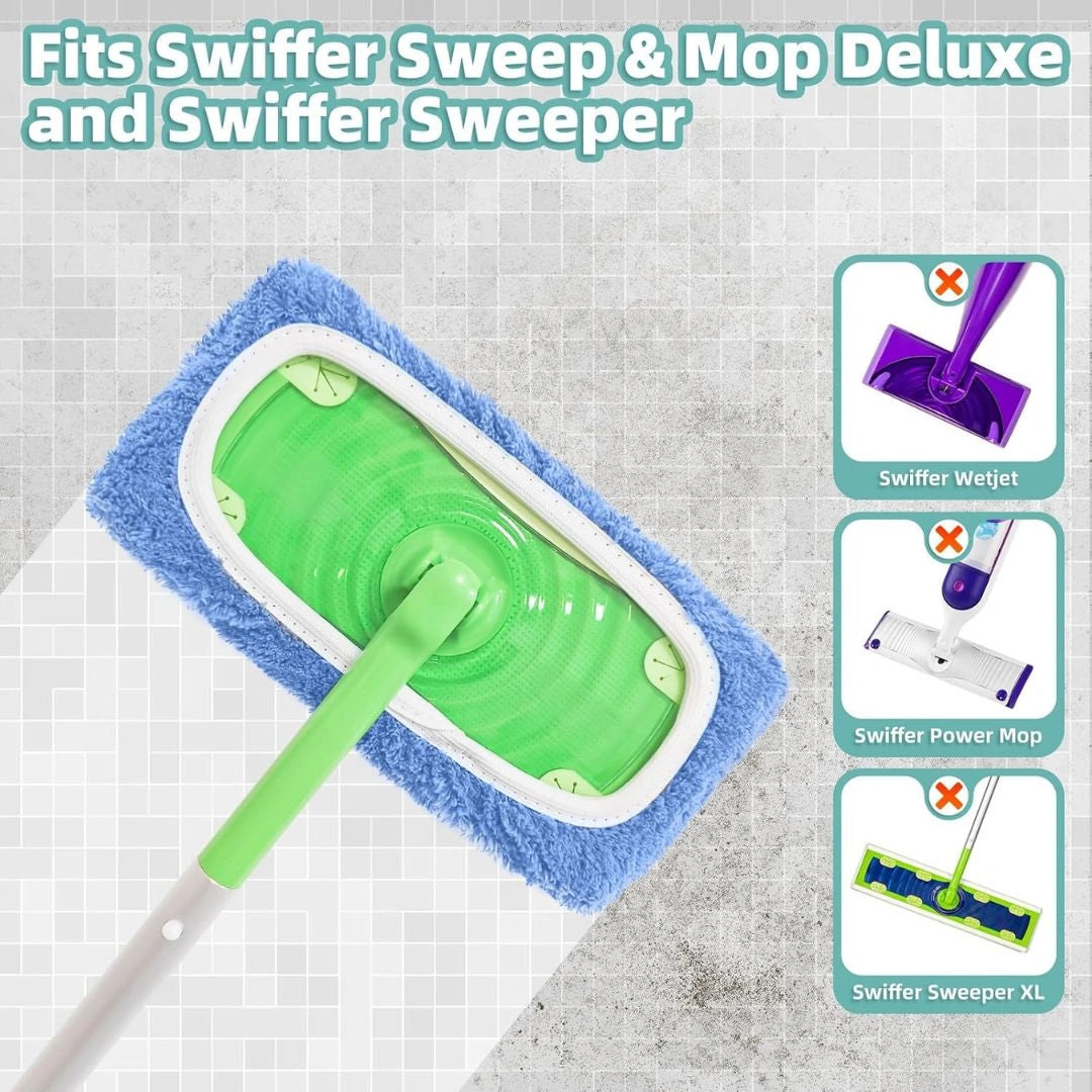 Microfiber pad attached to sweeper mop base